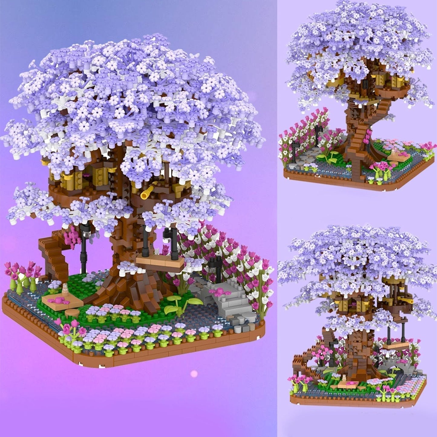 Vibrant Flower Tiny House Figurine Set