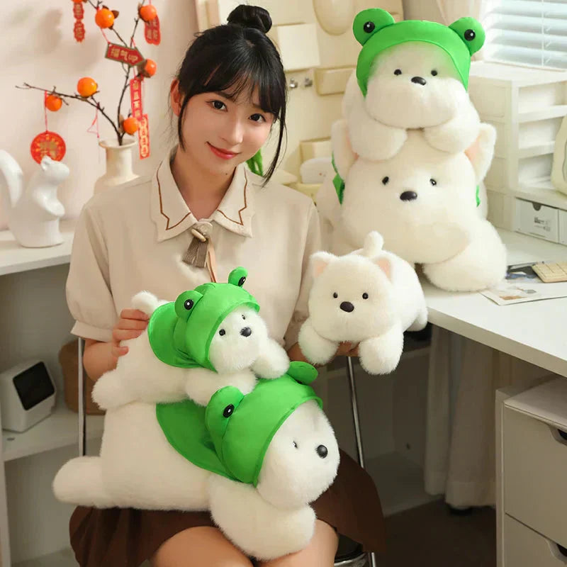 Adorable Dog Soft Toy with Fun Frog Hat