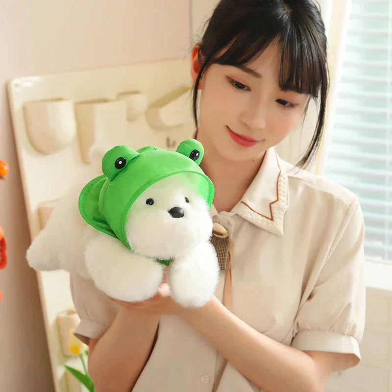 Adorable Dog Soft Toy with Fun Frog Hat