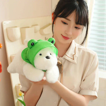 Adorable Dog Soft Toy with Fun Frog Hat