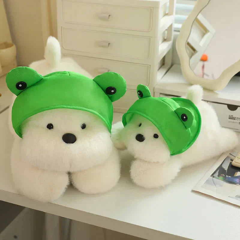 Adorable Dog Soft Toy with Fun Frog Hat