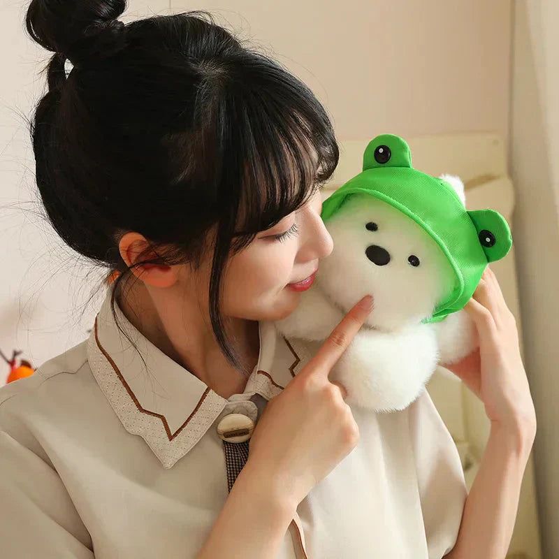 Adorable Dog Soft Toy with Fun Frog Hat