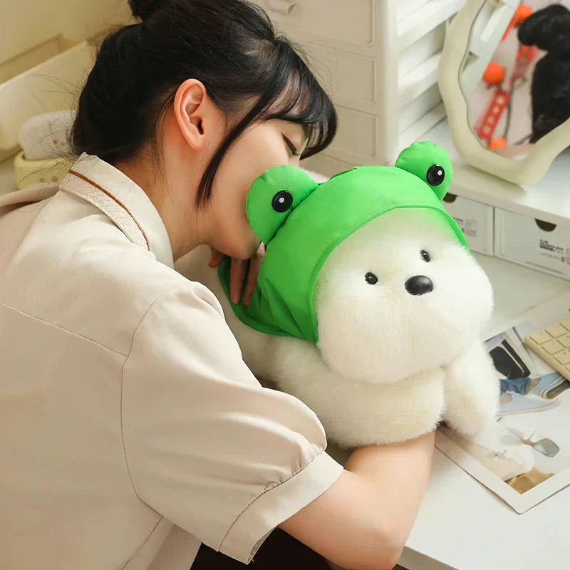 Adorable Dog Soft Toy with Fun Frog Hat