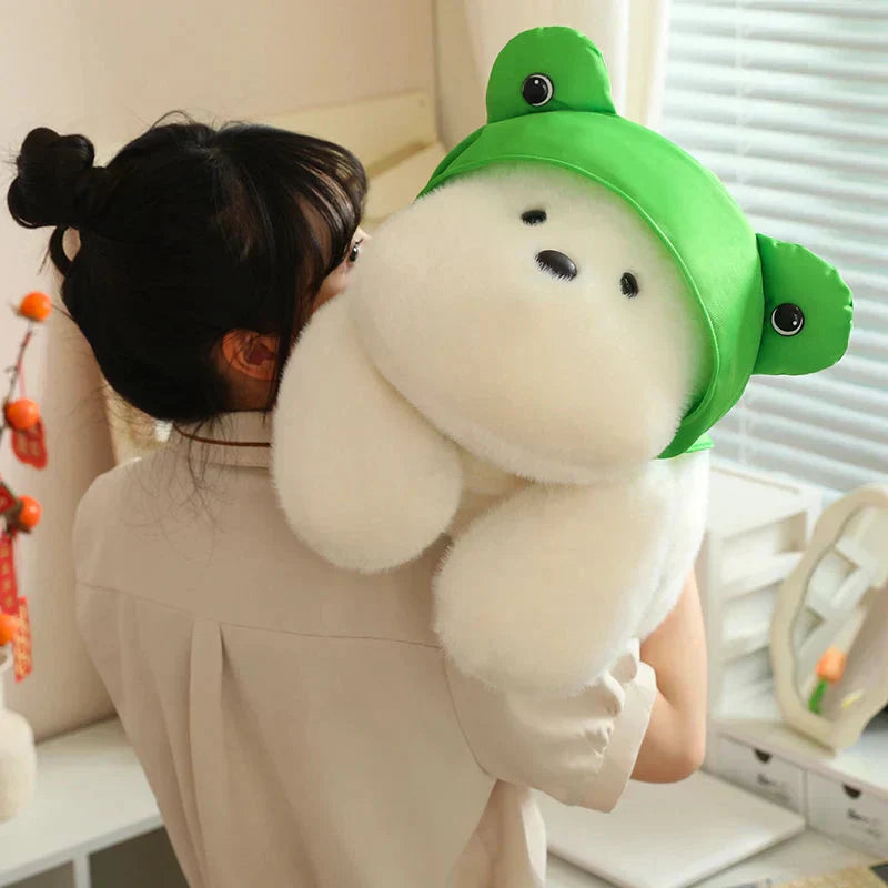 Adorable Dog Soft Toy with Fun Frog Hat