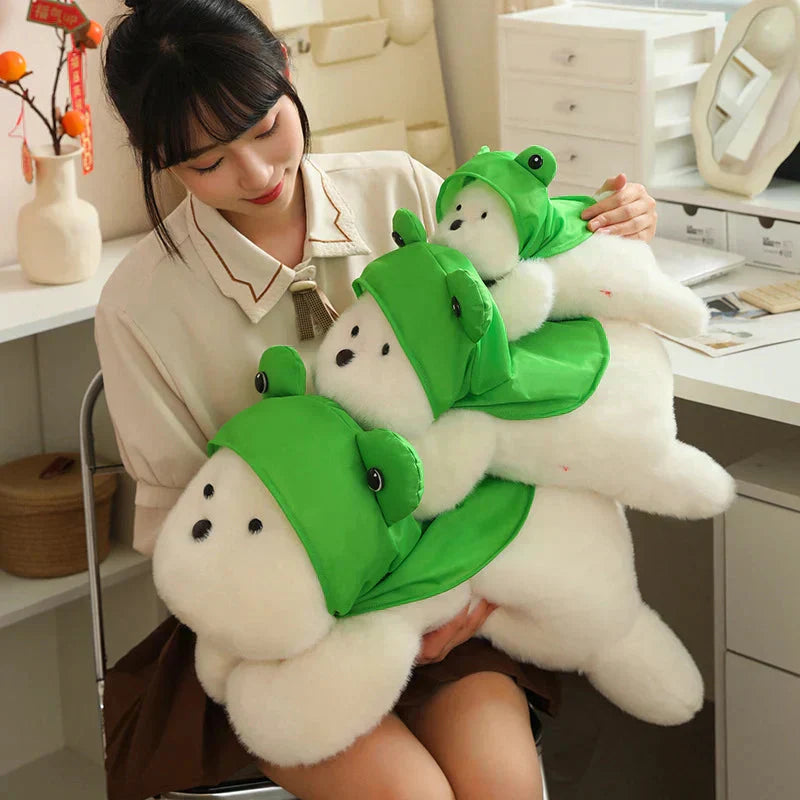 Adorable Dog Soft Toy with Fun Frog Hat