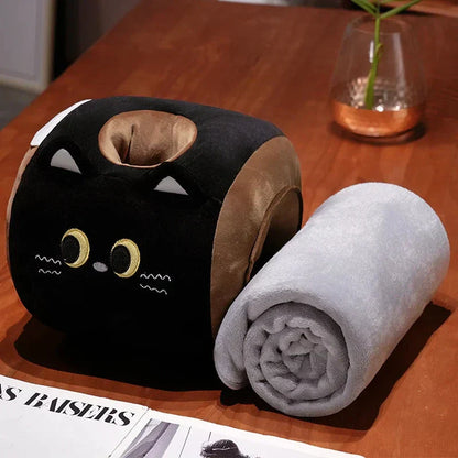 Cozy Cat Hand Warmer Plush with Soft Blanket