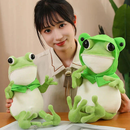Cute Green Frog Plush Toy with Cap