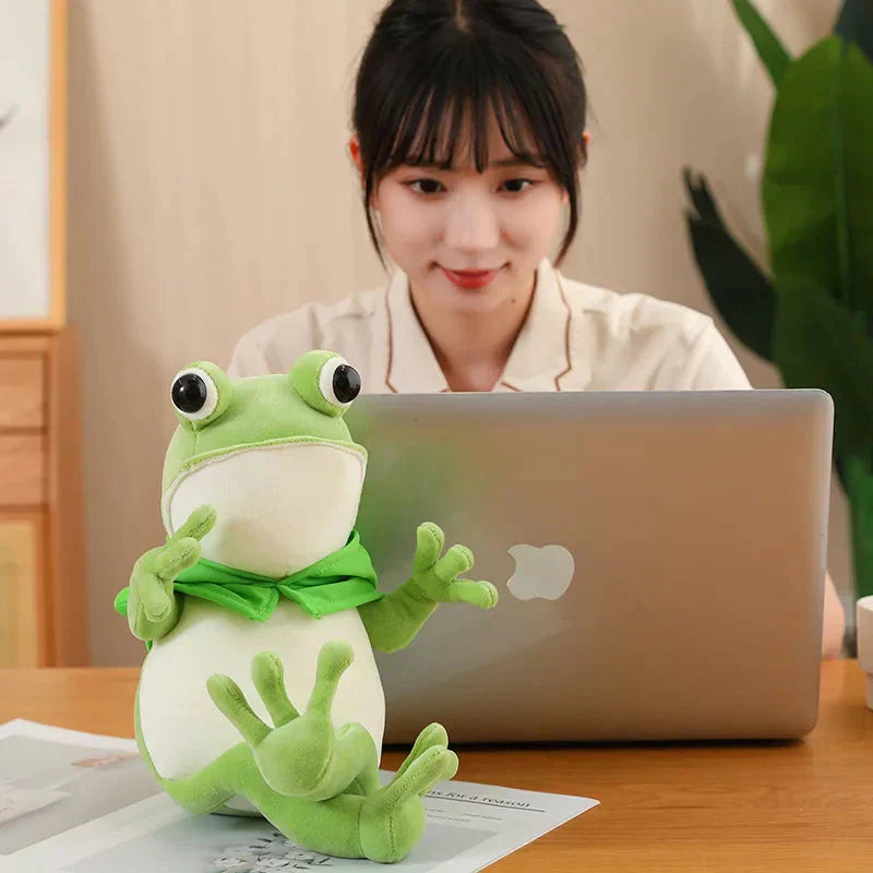 Cute Green Frog Plush Toy with Cap