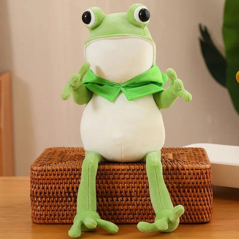Cute Green Frog Plush Toy with Cap