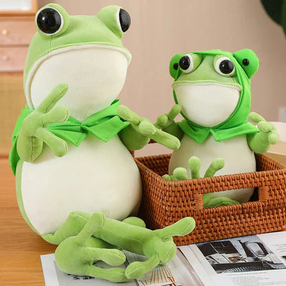Cute Green Frog Plush Toy with Cap