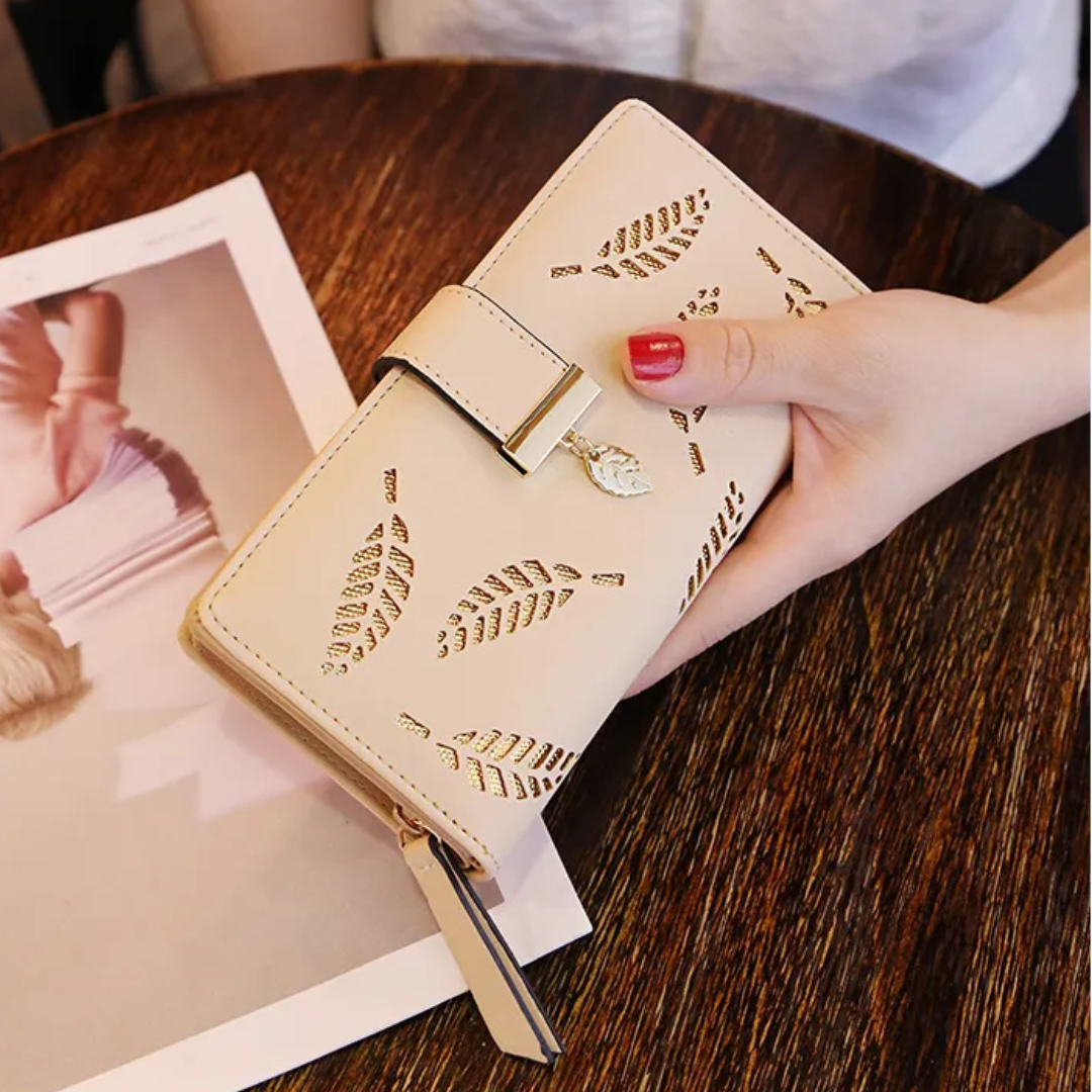 Premium Leather Wallet with Leaf Accent
