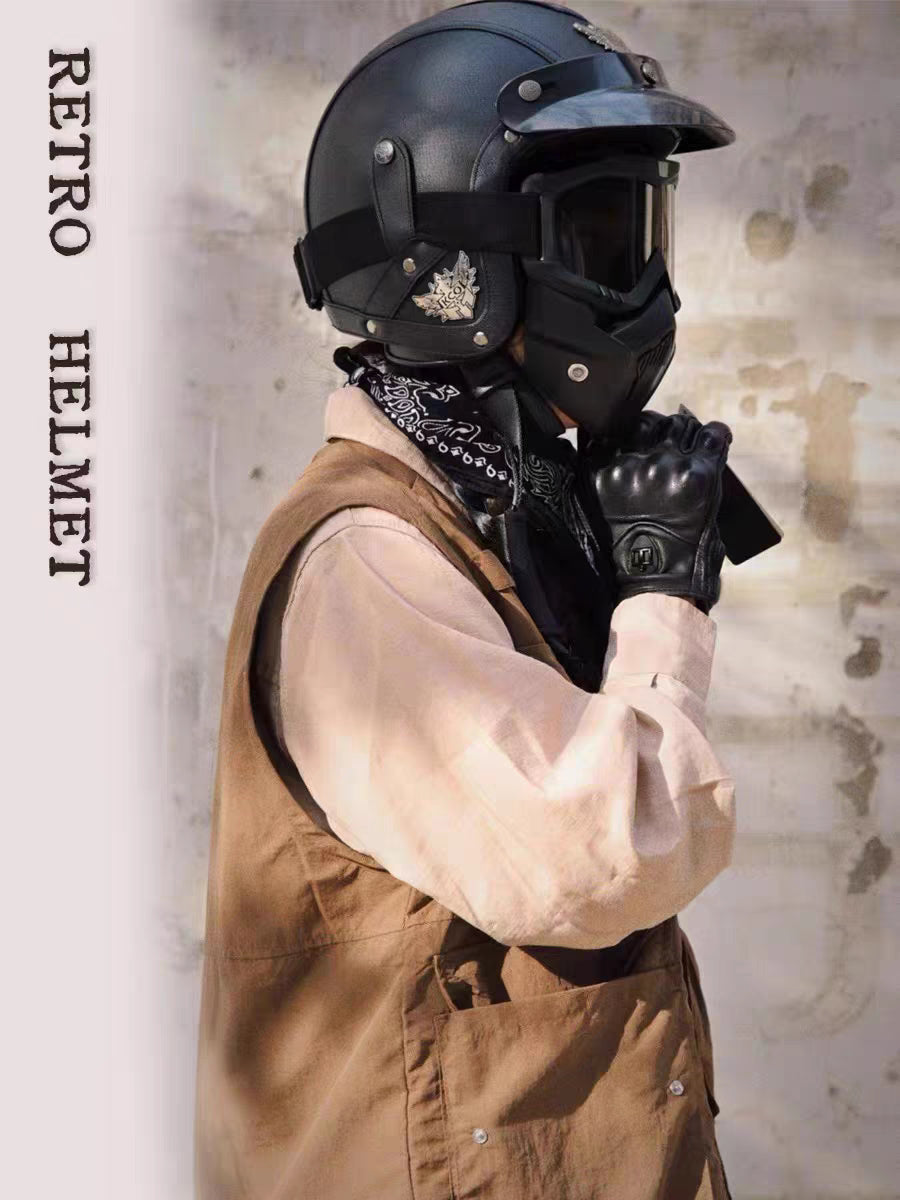 Classic Open Face Bike Helmet With Goggles Shield