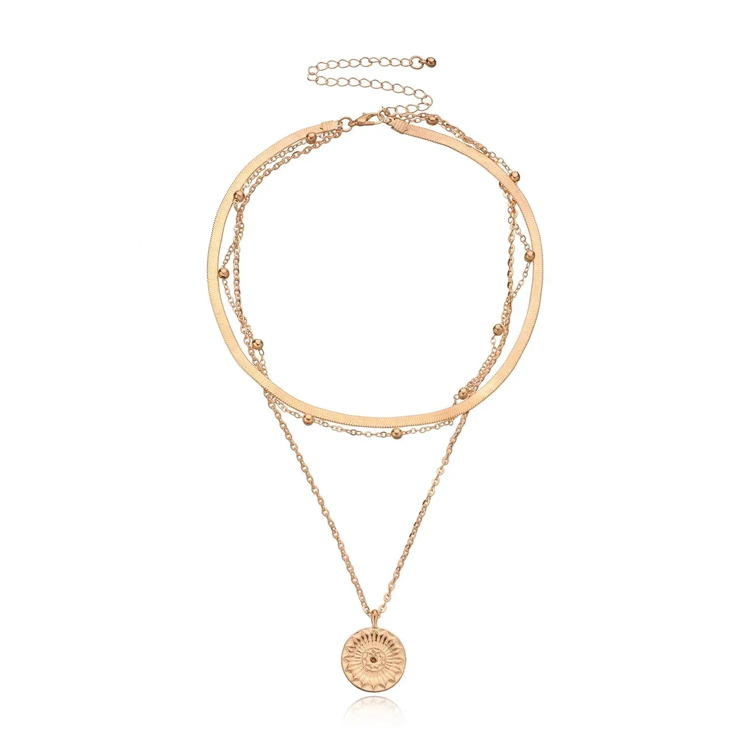 Dainty Floral Pendant Layered Chain Necklace Set - Luxicro