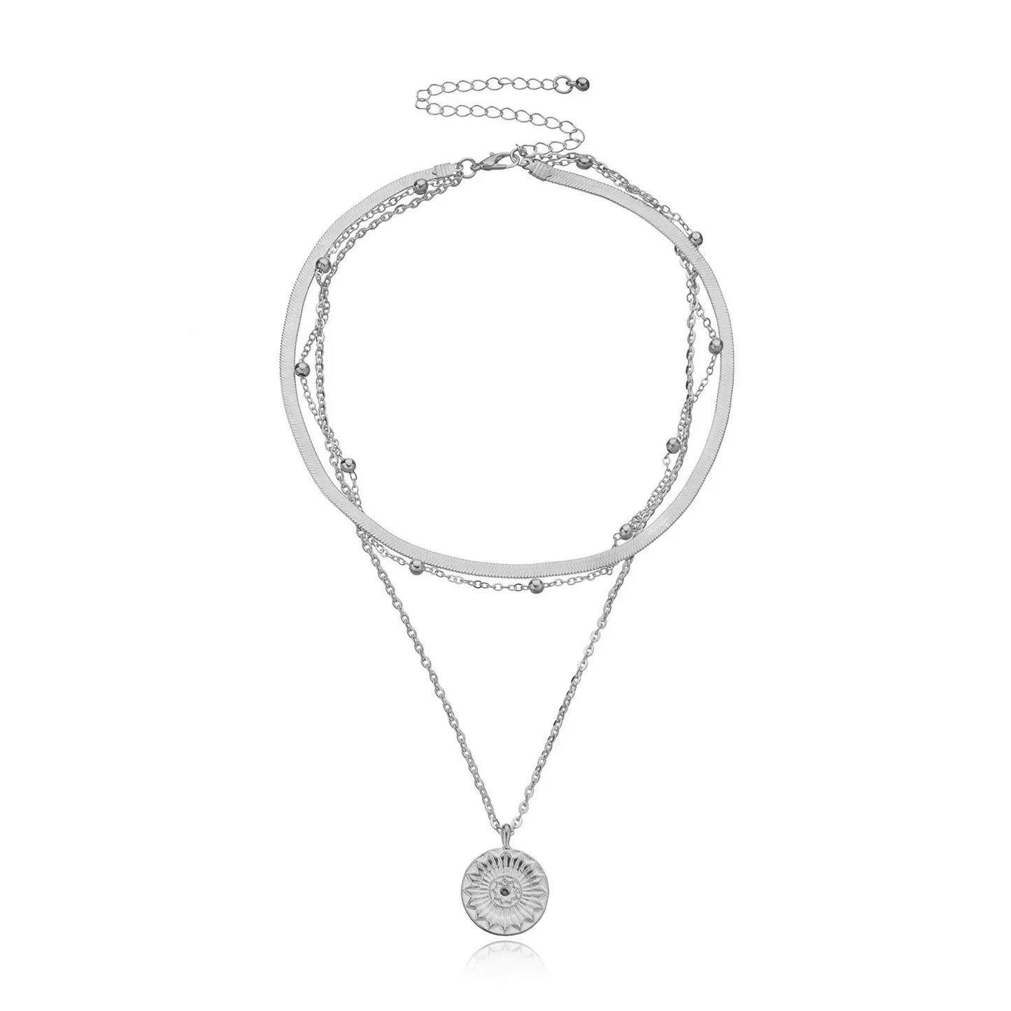 Dainty Floral Pendant Layered Chain Necklace Set
