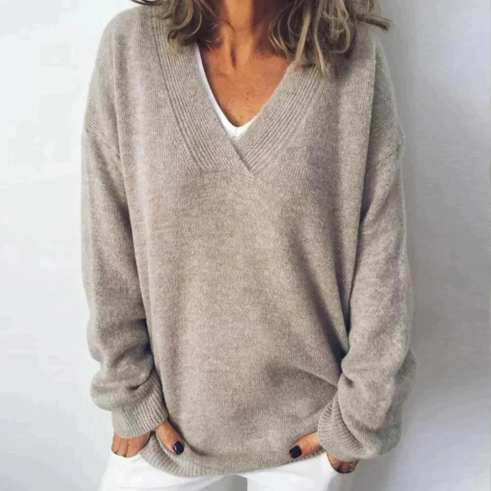 Cozy Oversized V Neck Knit Sweater - Luxicro