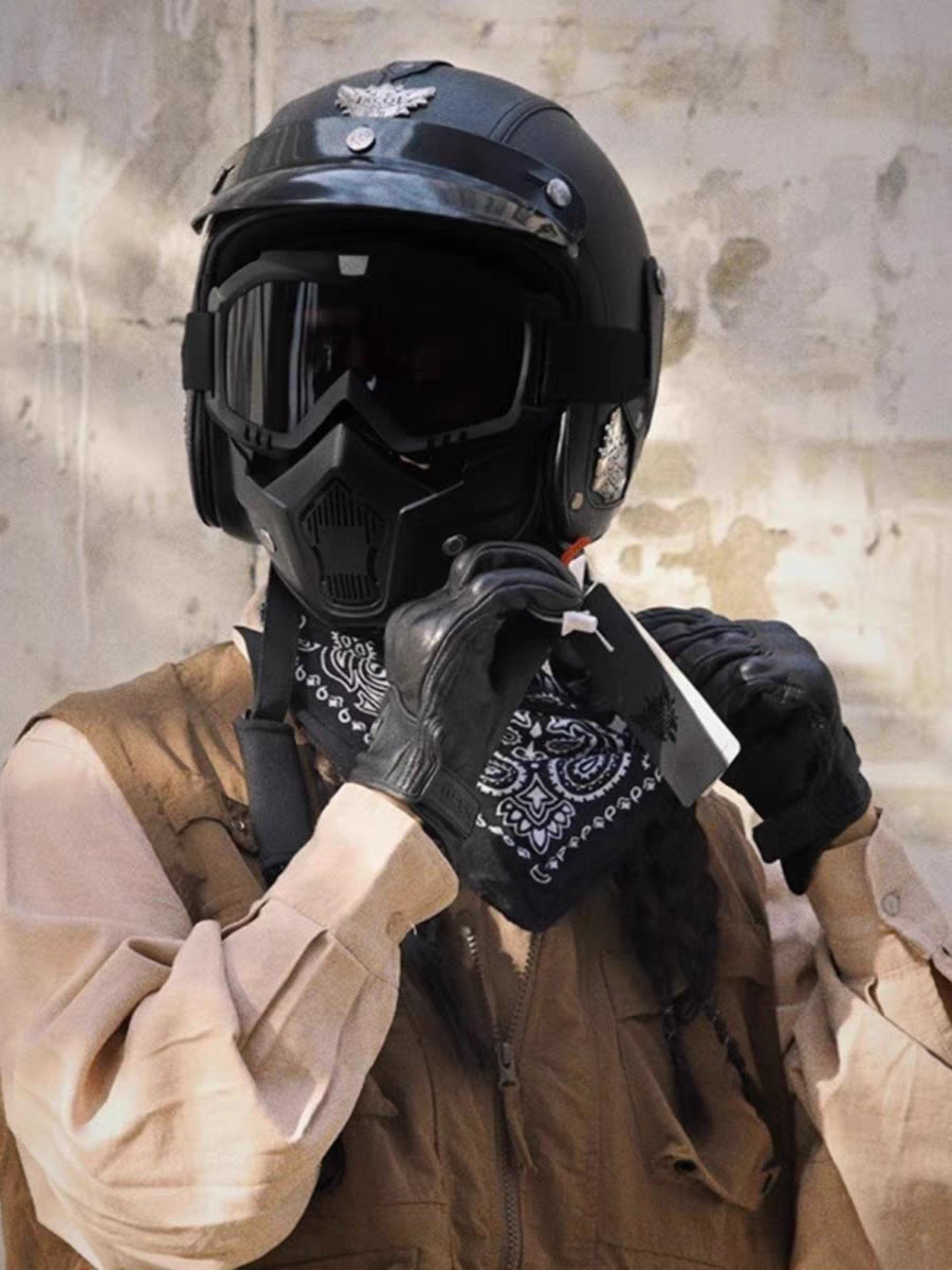 Classic Open Face Bike Helmet With Goggles Shield