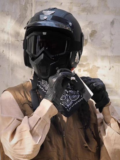 Classic Open Face Bike Helmet With Goggles Shield