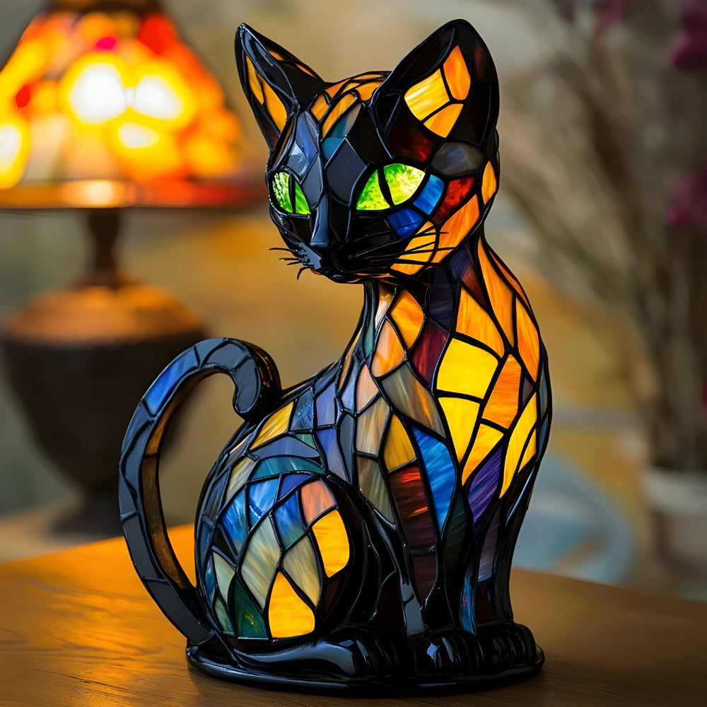 Colourful Glass Kitty Table Lamp with LED Light - Luxicro