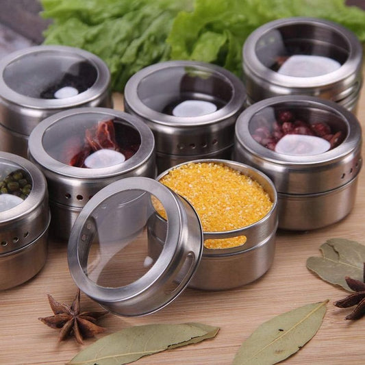 Compact Spice Storage Set - 12 Magnetic Jars with Labels - Luxicro