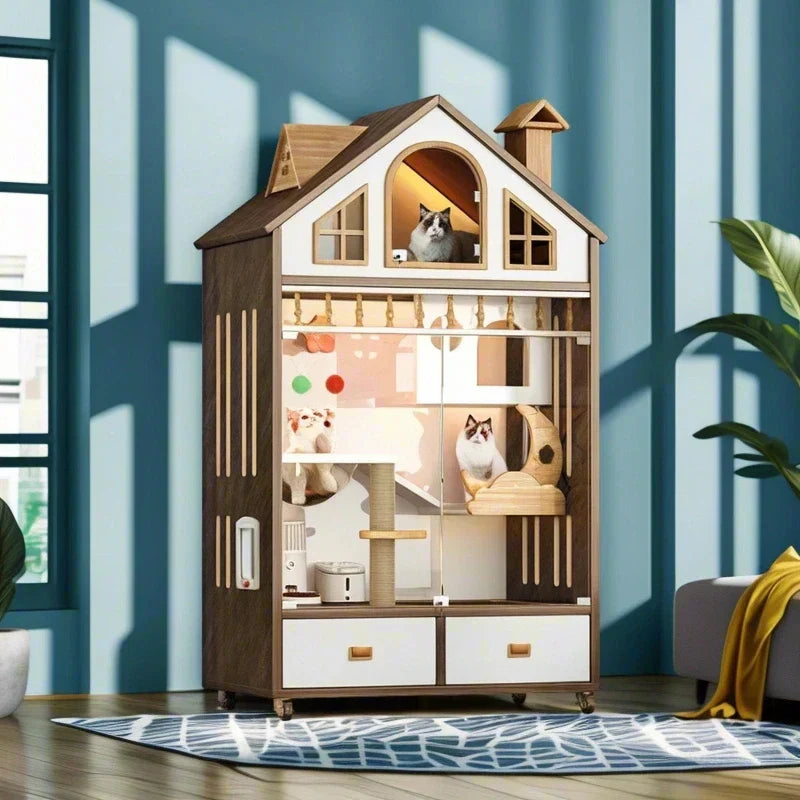 Large Natural Wooden Cat House - Luxicro