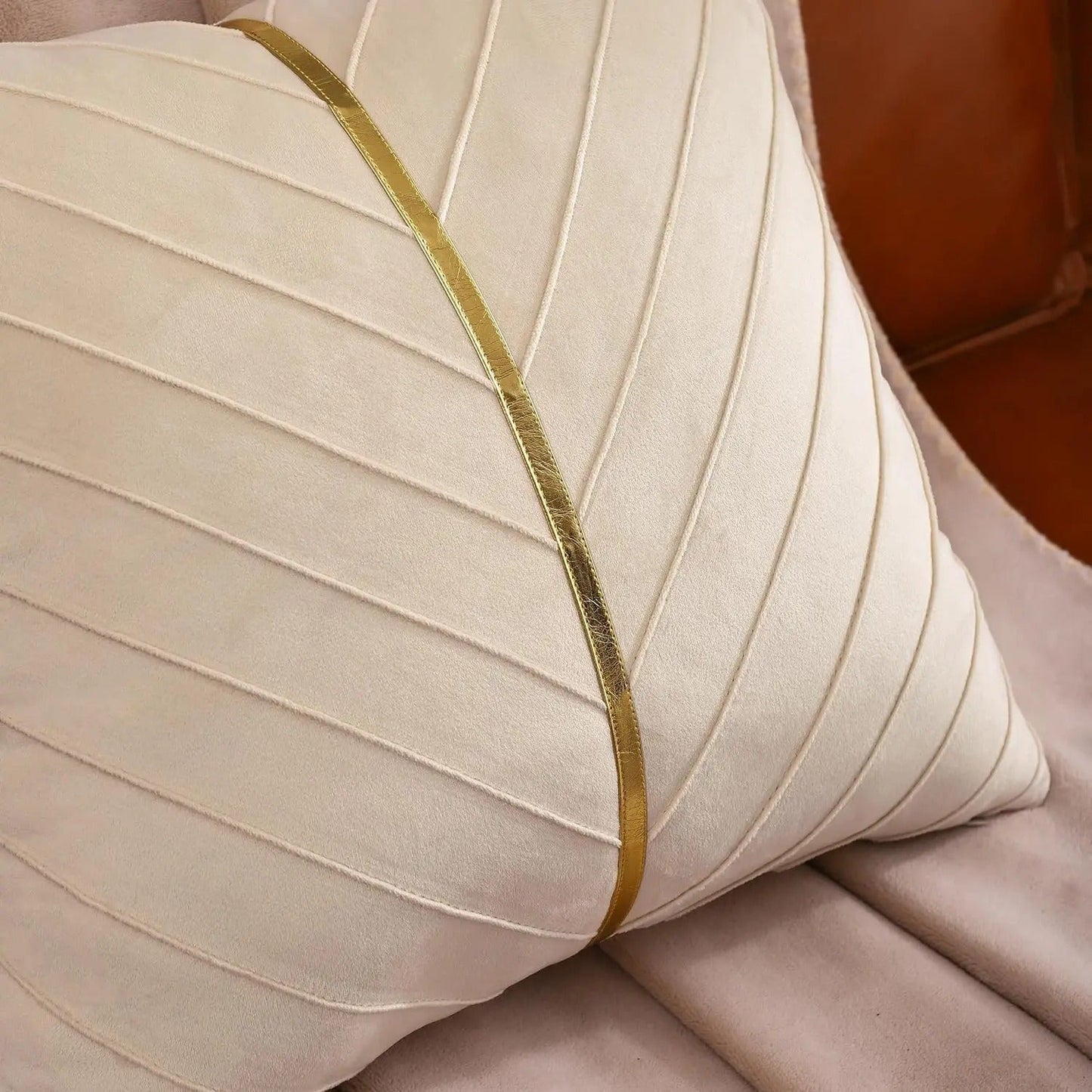 Elegant Velvet Pillow Cover with Gold Accents