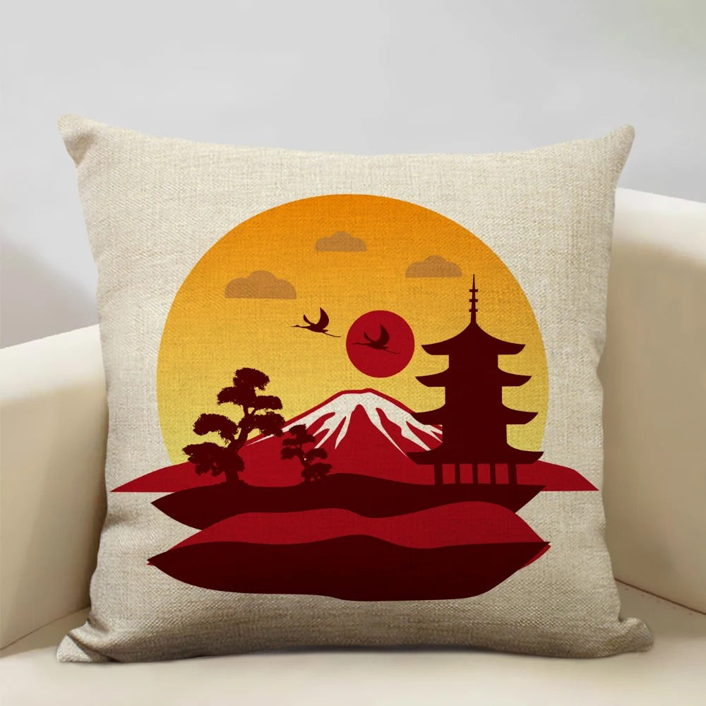 Traditional Japanese Inspired Fuji Cushion Cover - Luxicro