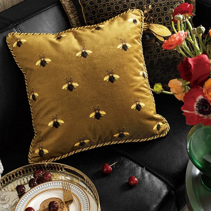 Luxury Yellow Pillowcase with Bee Pattern