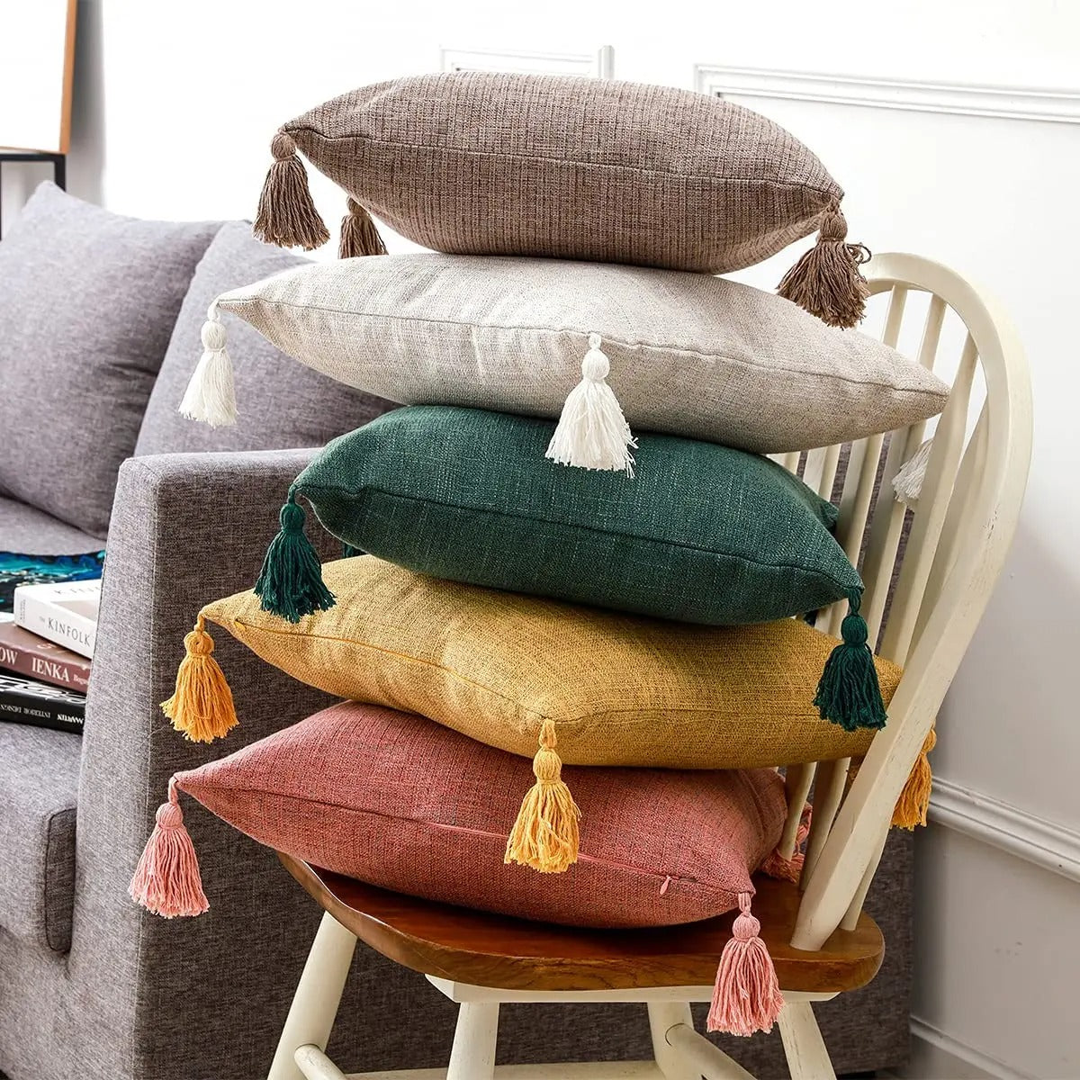 Decorative Cotton Pillow Case with Bright Fringe Trim