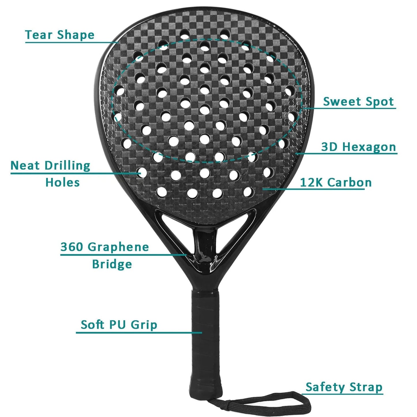 Lightweight Carbon Padel Racket with Cushion Core