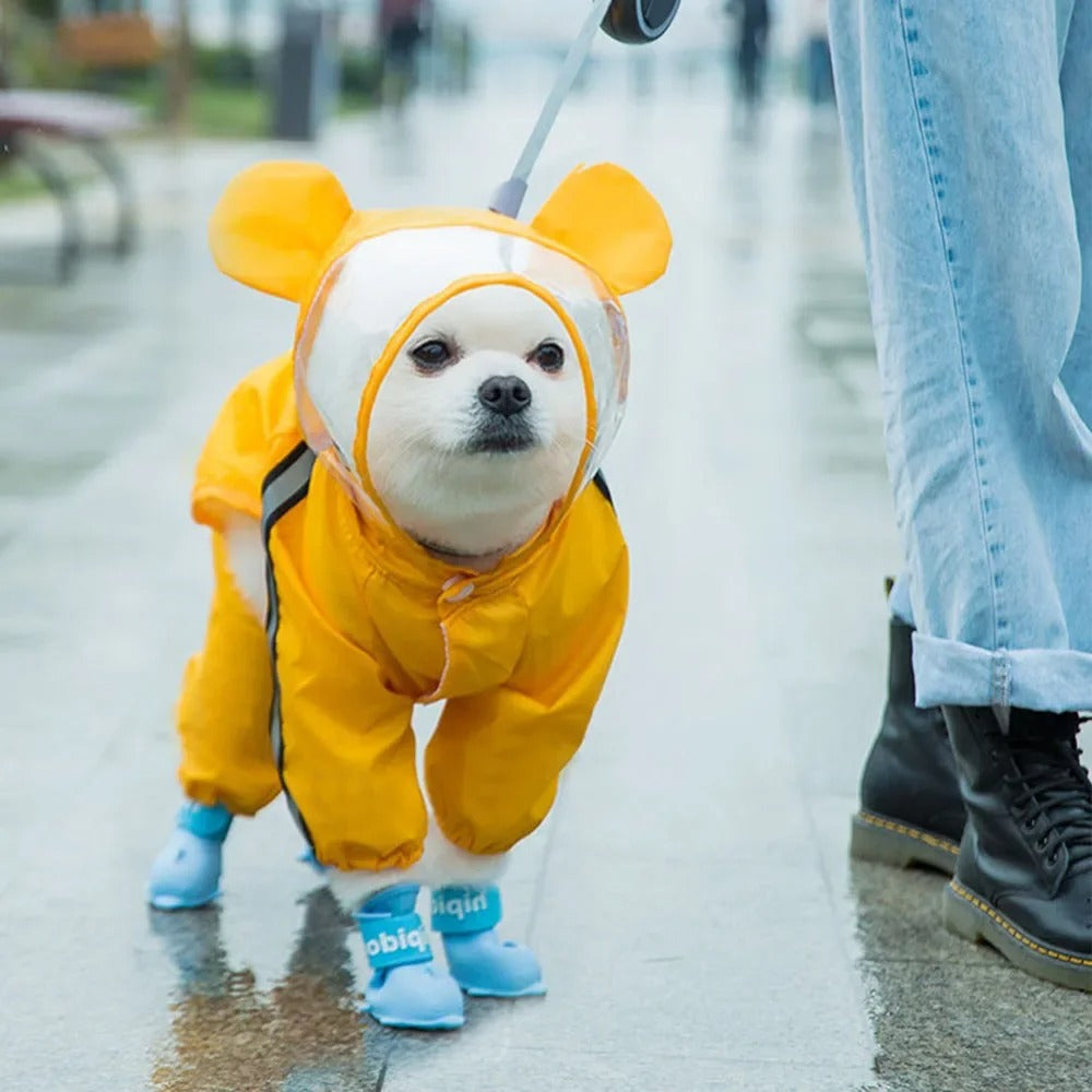 Cute Dog Rain Jacket with Reflective Safety Strap - Luxicro
