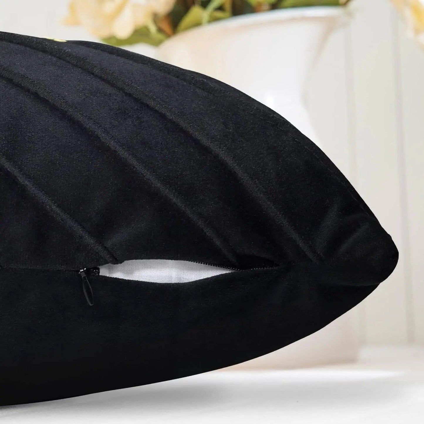 Elegant Velvet Pillow Cover with Gold Accents