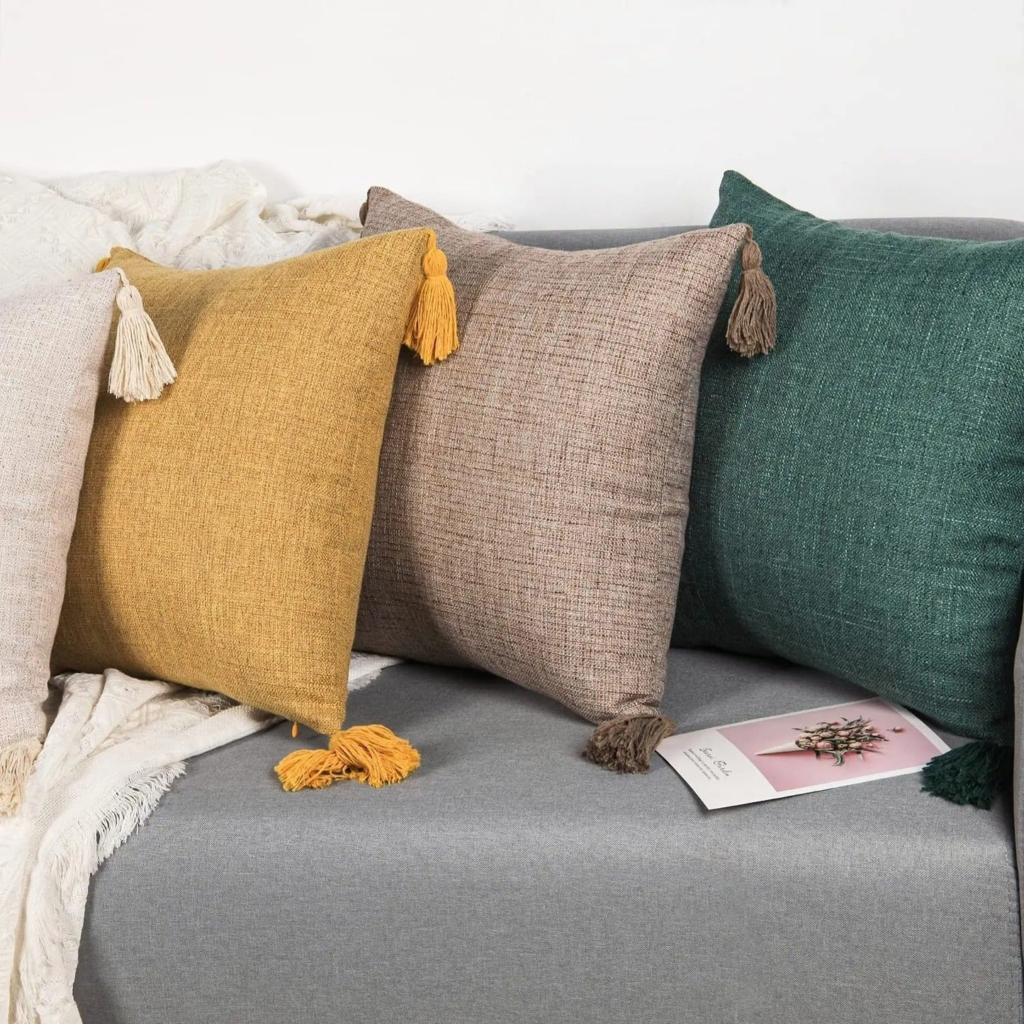 Decorative Cotton Pillow Case with Bright Fringe Trim