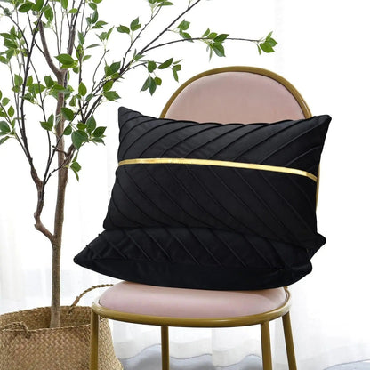 Elegant Velvet Pillow Cover with Gold Accents