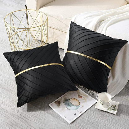 Elegant Velvet Pillow Cover with Gold Accents