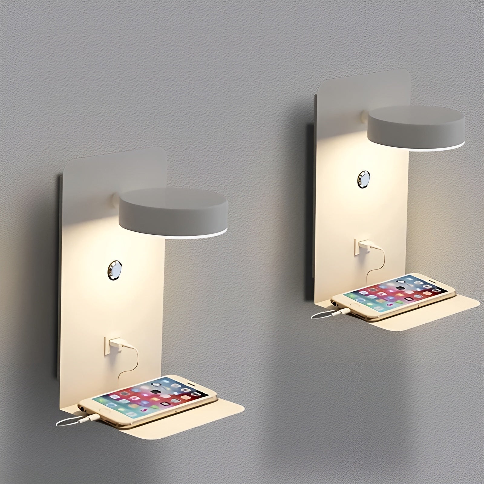 Sleek LED Wall Light with USB Charger - Black White Style - Luxicro
