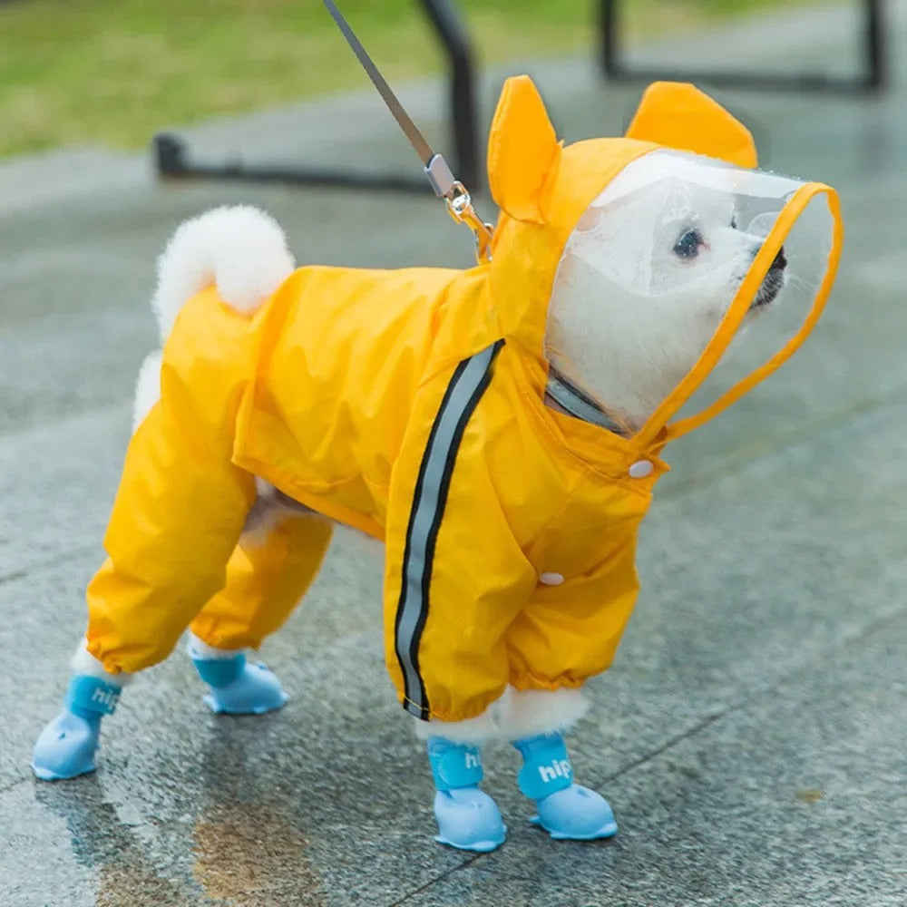 Cute Dog Rain Jacket with Reflective Safety Strap