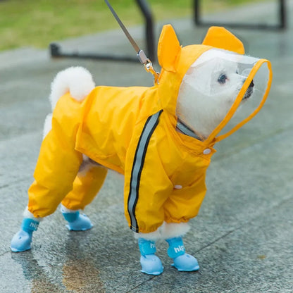 Cute Dog Rain Jacket with Reflective Safety Strap