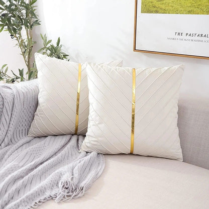 Elegant Velvet Pillow Cover with Gold Accents