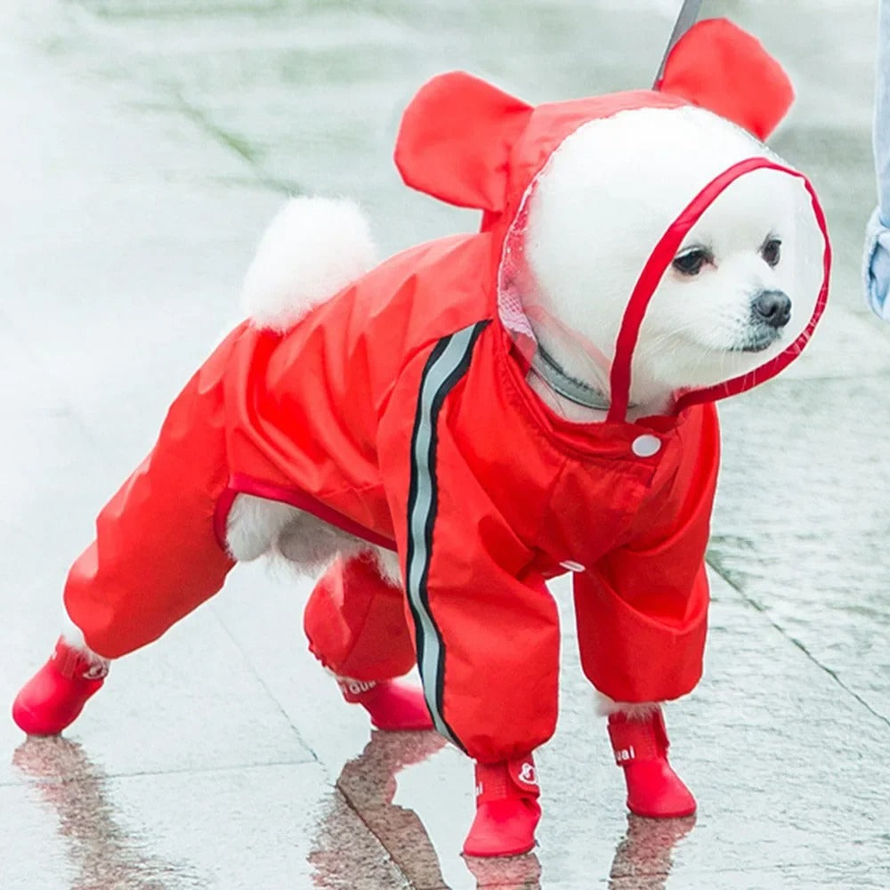 Cute Dog Rain Jacket with Reflective Safety Strap