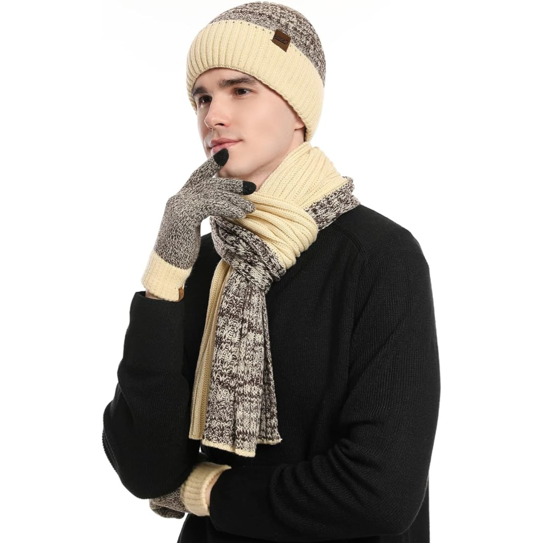 Warm Men's Hat and Gloves Combo Set