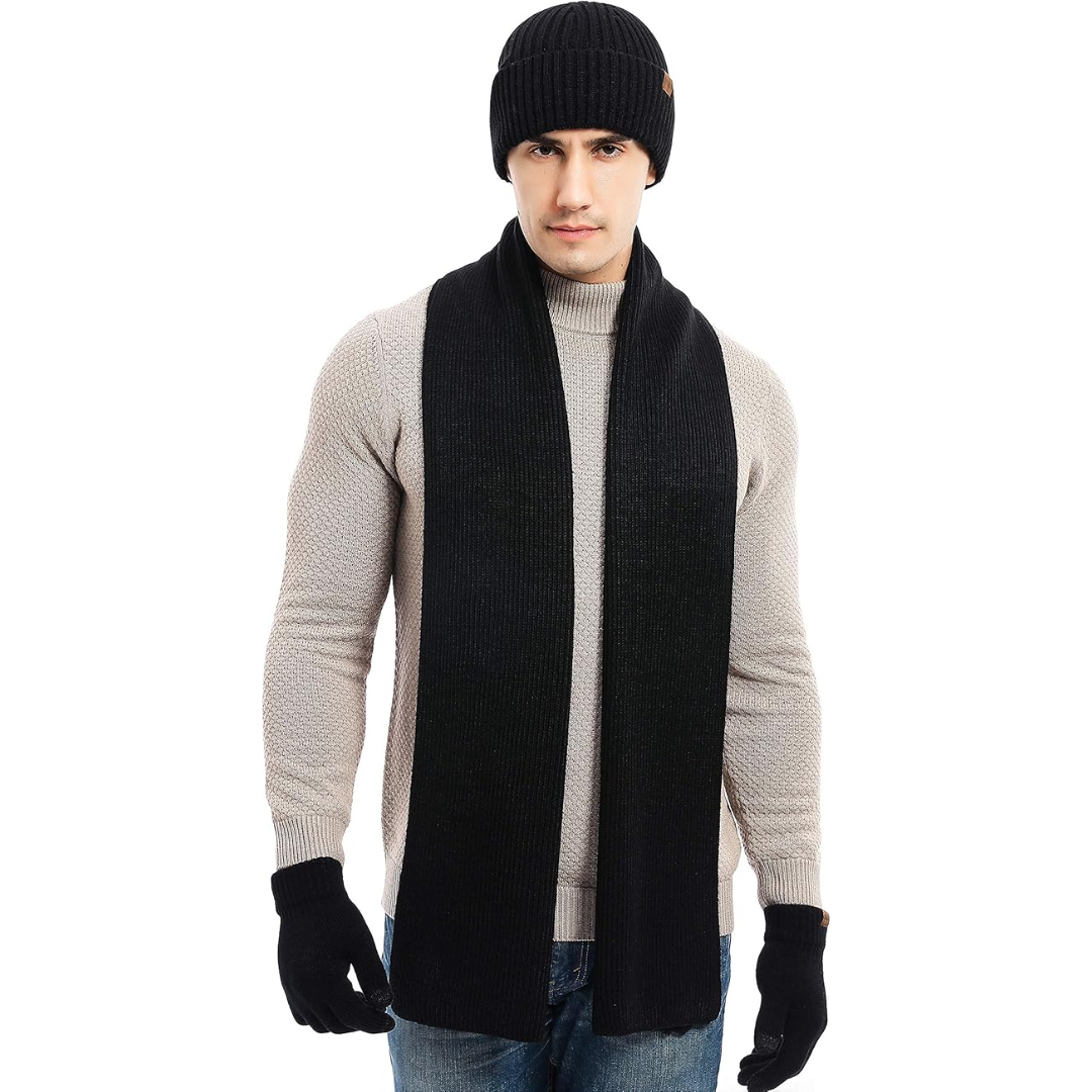 Warm Men's Hat and Gloves Combo Set
