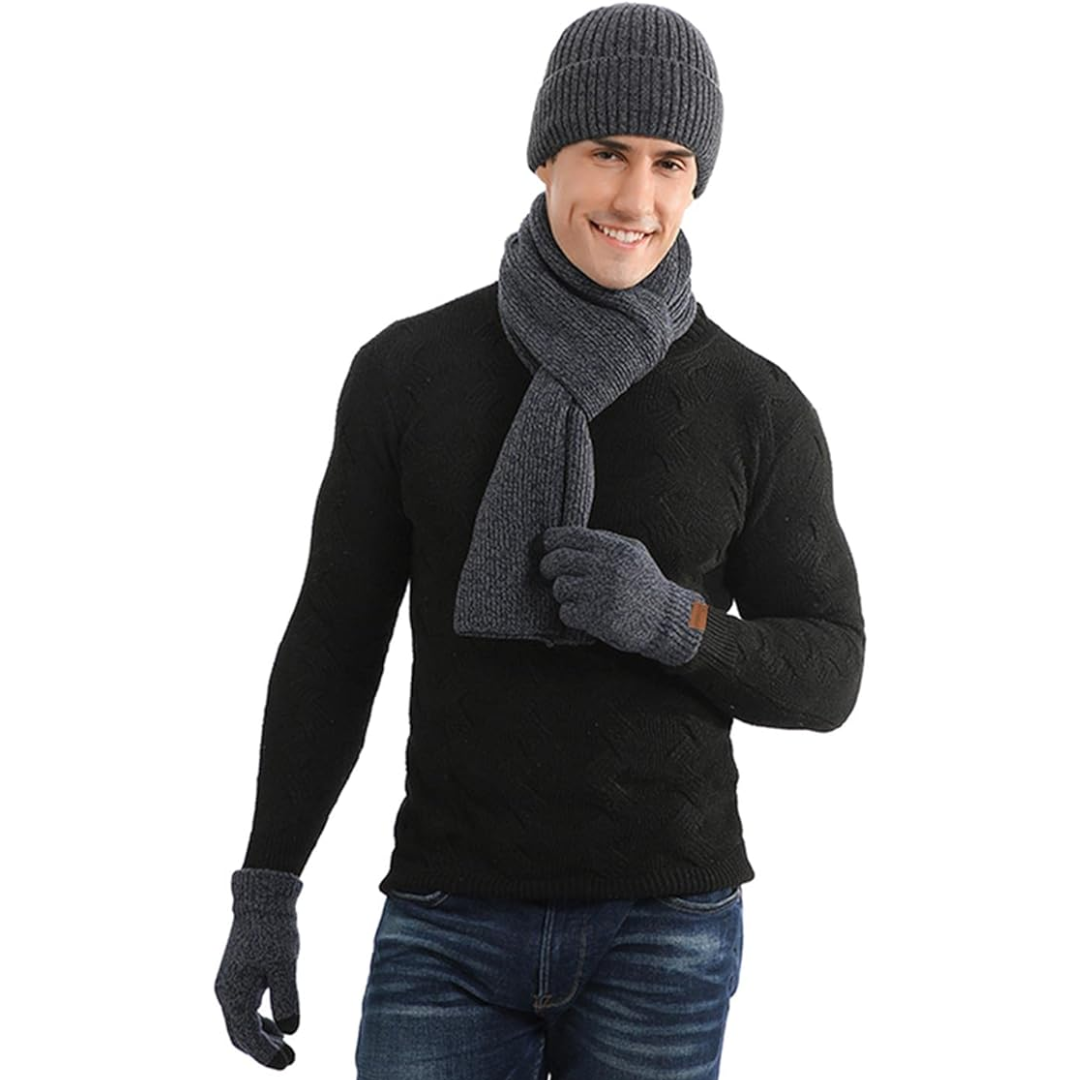 Warm Men's Hat and Gloves Combo Set