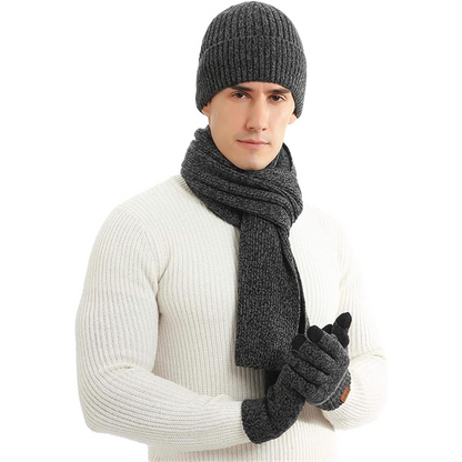 Warm Men's Hat and Gloves Combo Set