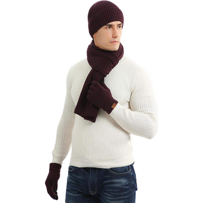 Warm Men's Hat and Gloves Combo Set