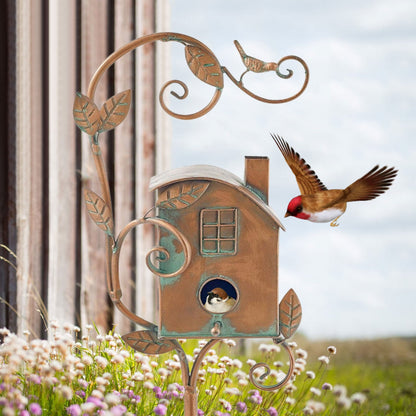 Decorative Metal Bird House Garden Ornament