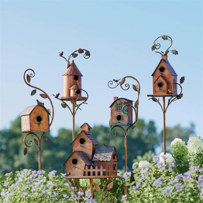 Rustic Metal Bird House Yard Decoration - Luxicro