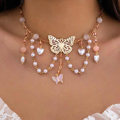 Fashionable Double Heart Chain Choker Necklace