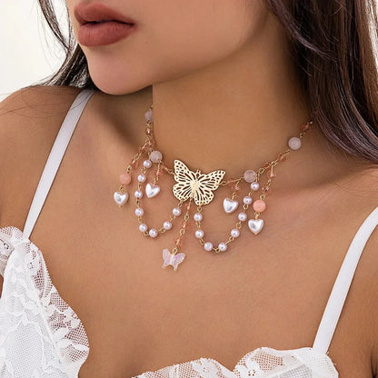 Fashionable Double Heart Chain Choker Necklace