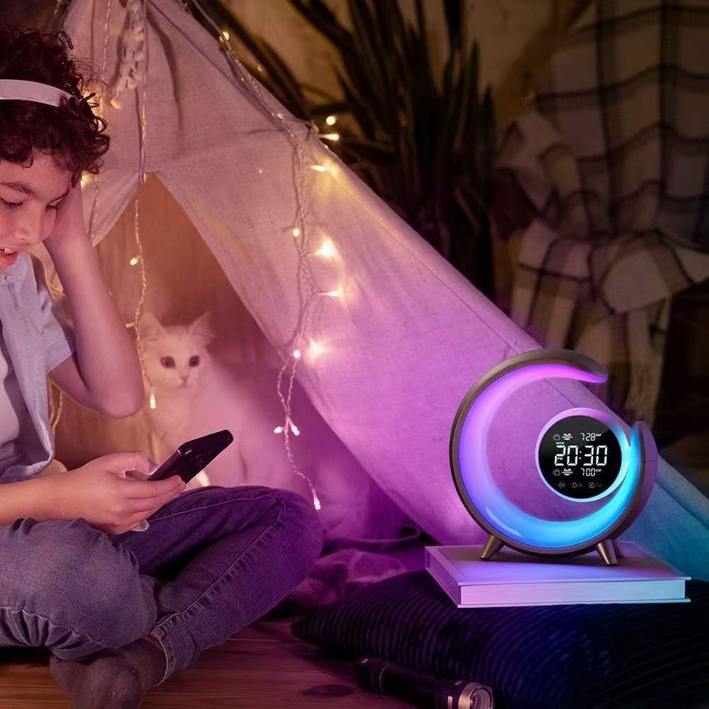 Bright LED Bedside Lamp with Clock & Color Changing Lights