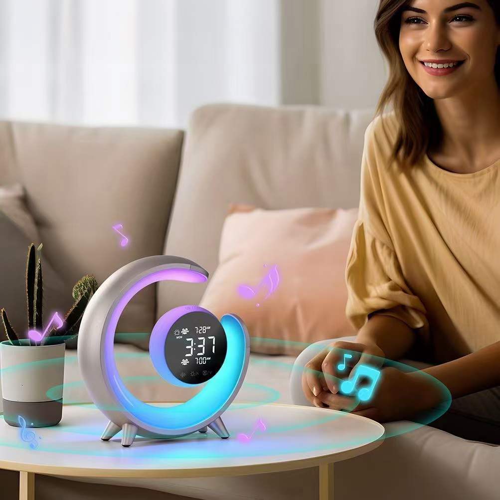 Bright LED Bedside Lamp with Clock & Color Changing Lights